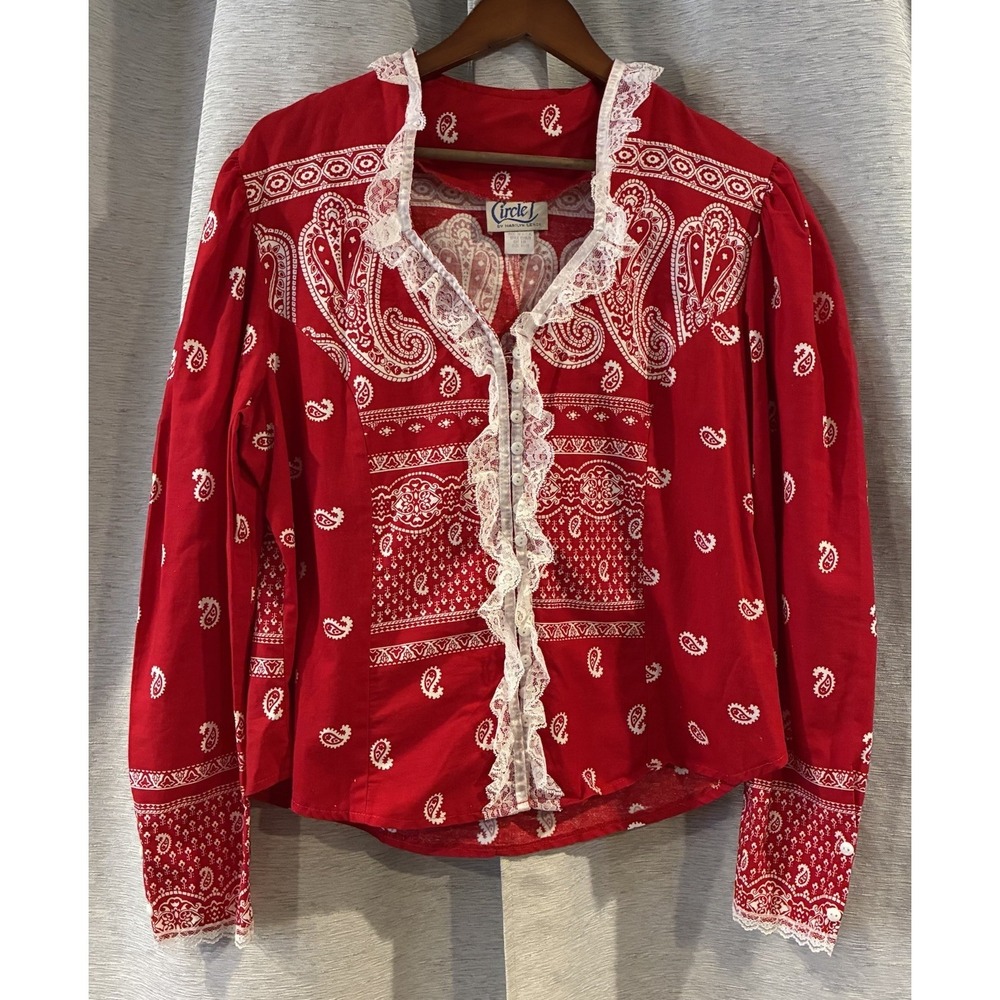 Circle T‎ by Marilyn Lenox Bandana Shirt Womens 90s Vintage Size 40/20